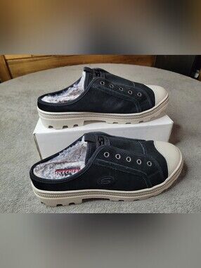 Skechers Roadies Cozy Goes Slip On Shoes Womens Sz 10 Suede Leather Faux Fur New
